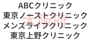 大阪府にある「ABCクリニック、東京ノーストクリニック、メンズライフクリニック、東京上野クリニック」を示したイラスト